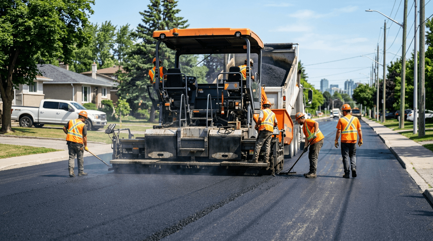 Укладка асфальтобетонной смеси асфальтоукладчиком