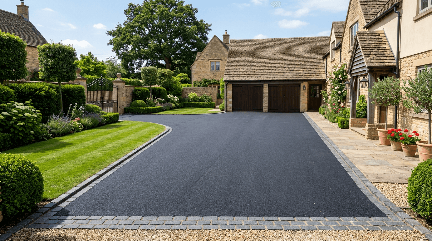 Готовый асфальт во дворе частного дома