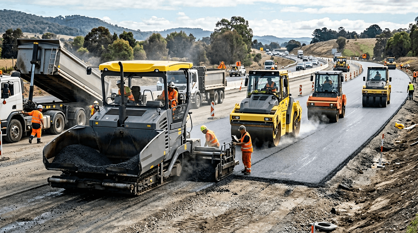 Техника на объекте дорожных работ под ключ
