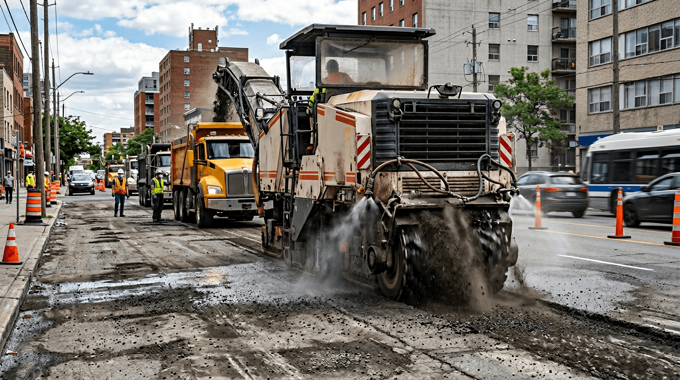 Фрезерование старого асфальта при ремонте дороги