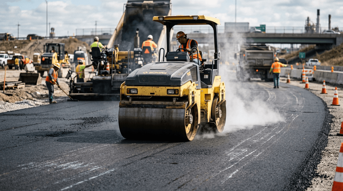 Укатка асфальта дорожным катком