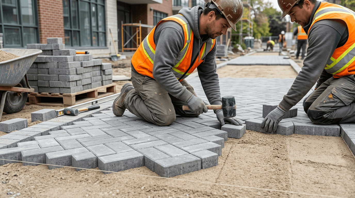 Укладка тротуарной плитки на объекте