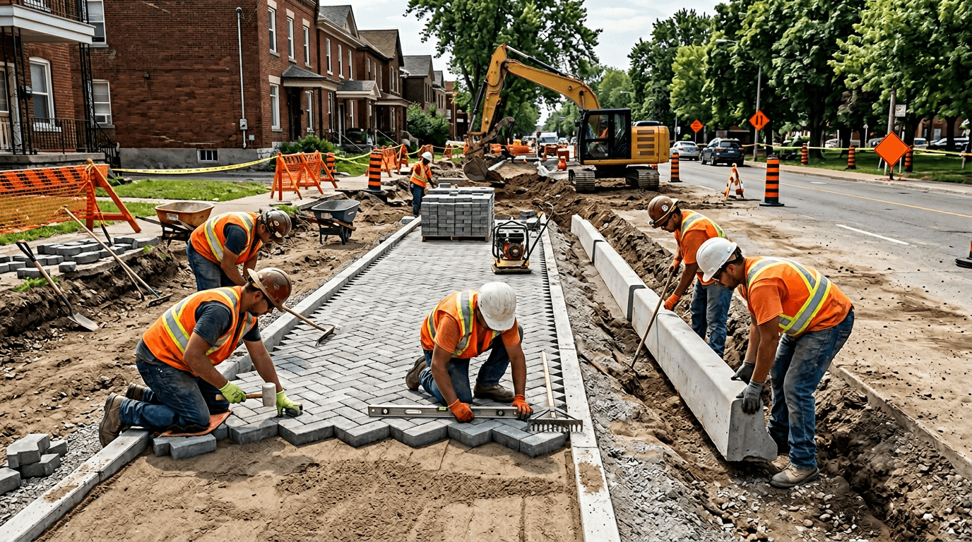 Монтаж бордюров и укладка покрытий